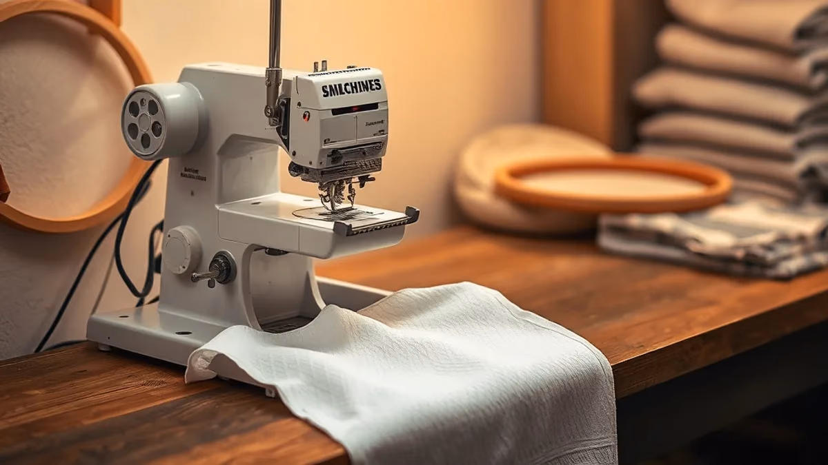 Nakış makinesinde işlenen boş havlu ve iplik makaraları; İstanbul içi aynı gün tekstil teslimatını geciktiren baskı adımı