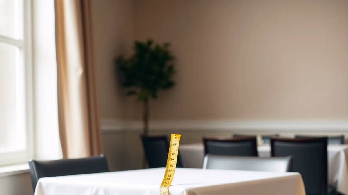 Kare masada restoran masa örtüsü ölçüsü için kenar düşme payı mezura ile gösterilmiş